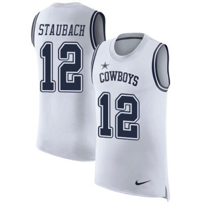 Nike Cowboys #12 Roger Staubach White Stitched NFL Limited Rush Tank Top Jersey