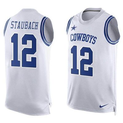 Nike Cowboys #12 Roger Staubach White Stitched NFL Limited Tank Top Jersey