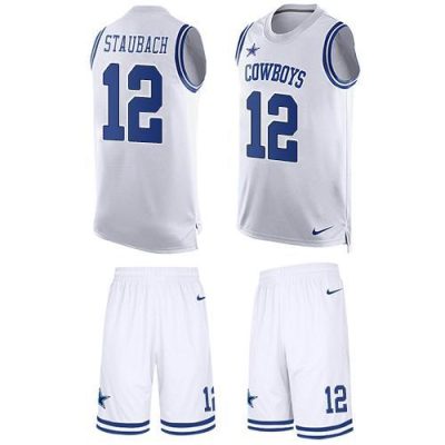 Nike Cowboys #12 Roger Staubach White Stitched NFL Limited Tank Top Suit Jersey