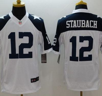 Nike Cowboys #12 Roger Staubach White Thanksgiving Throwback Stitched NFL Limited Jersey