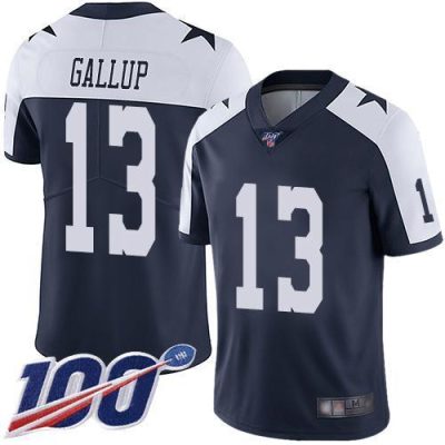 Nike Cowboys #13 Michael Gallup Navy Blue Thanksgiving Stitched NFL 100th Season Vapor Throwback Limited Jersey