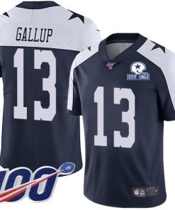 Nike Cowboys #13 Michael Gallup Navy Blue Thanksgiving Stitched With Established In 1960 Patch NFL 100th Season Vapor Untouchable Limited Throwback J