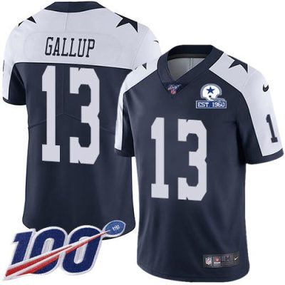 Nike Cowboys #13 Michael Gallup Navy Blue Thanksgiving Stitched With Established In 1960 Patch NFL 100th Season Vapor Untouchable Limited Throwback J