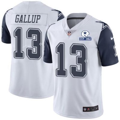 Nike Cowboys #13 Michael Gallup White Stitched With Established In 1960 Patch NFL Limited Rush Jersey
