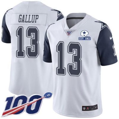 Nike Cowboys #13 Michael Gallup White Stitched With Established In 1960 Patch NFL Limited Rush 100th Season Jersey