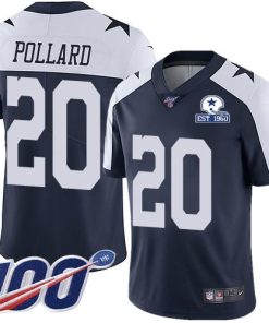 Nike Cowboys #20 Tony Pollard Navy Blue Thanksgiving Stitched With Established In 1960 Patch NFL 100th Season Vapor Untouchable Limited Throwback Jer
