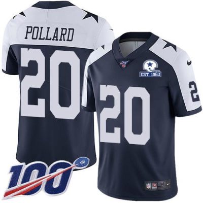 Nike Cowboys #20 Tony Pollard Navy Blue Thanksgiving Stitched With Established In 1960 Patch NFL 100th Season Vapor Untouchable Limited Throwback Jer