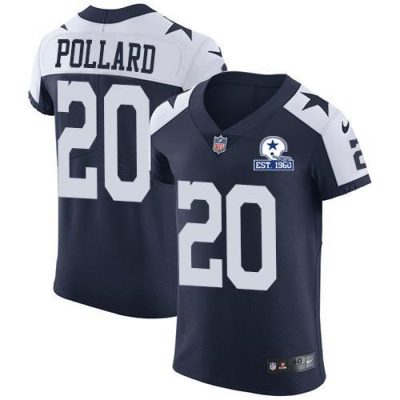 Nike Cowboys #20 Tony Pollard Navy Blue Thanksgiving Stitched With Established In 1960 Patch NFL Vapor Untouchable Throwback Elite Jersey