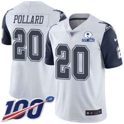 Nike Cowboys #20 Tony Pollard White Stitched With Established In 1960 Patch NFL Limited Rush 100th Season Jersey