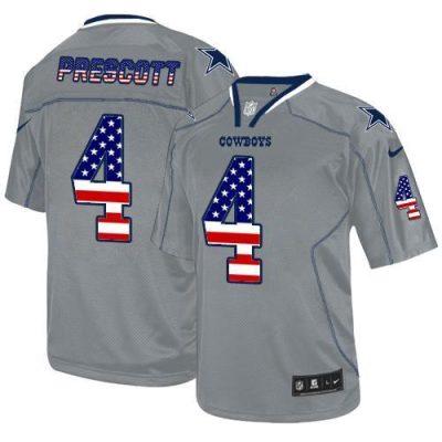 Nike Cowboys #4 Dak Prescott Grey Stitched NFL Elite USA Flag Fashion Jersey