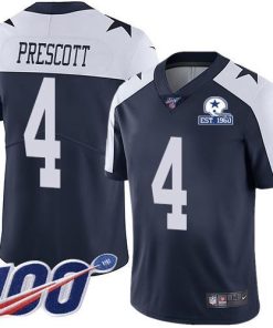 Nike Cowboys #4 Dak Prescott Navy Blue Thanksgiving Stitched With Established In 1960 Patch NFL 100th Season Vapor Untouchable Limited Throwback Jers
