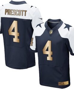 Nike Cowboys #4 Dak Prescott Navy Blue Thanksgiving Throwback Stitched NFL Elite Gold Jersey