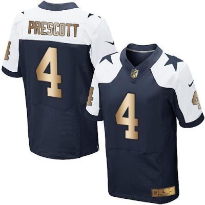 Nike Cowboys #4 Dak Prescott Navy Blue Thanksgiving Throwback Stitched NFL Elite Gold Jersey