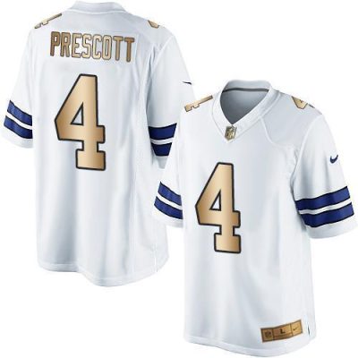 Nike Cowboys #4 Dak Prescott White Stitched NFL Limited Gold Jersey