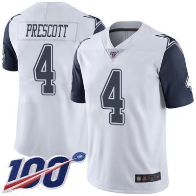 Nike Cowboys #4 Dak Prescott White Stitched NFL Limited Rush 100th Season Jersey