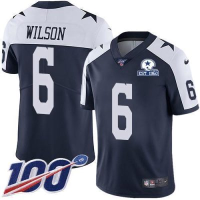 Nike Cowboys #6 Donovan Wilson Navy Blue Thanksgiving Stitched With Established In 1960 Patch NFL 100th Season Vapor Untouchable Limited Throwback Je