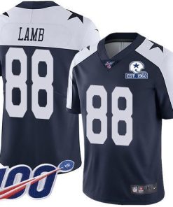 Nike Cowboys #88 CeeDee Lamb Navy Blue Thanksgiving Stitched With Established In 1960 Patch NFL 100th Season Vapor Untouchable Limited Throwback Jers