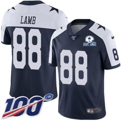 Nike Cowboys #88 CeeDee Lamb Navy Blue Thanksgiving Stitched With Established In 1960 Patch NFL 100th Season Vapor Untouchable Limited Throwback Jers