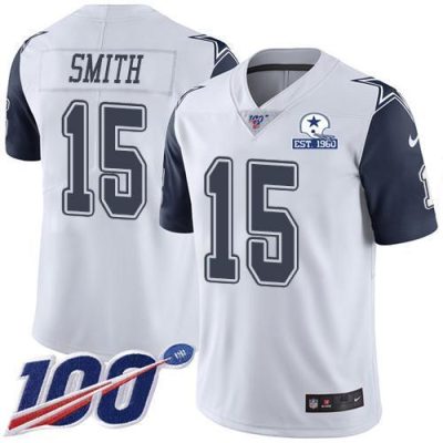 Nike Dallas Cowboys #15 Devin Smith White Stitched With Established In 1960 Patch NFL Limited Rush 100th Season Jersey