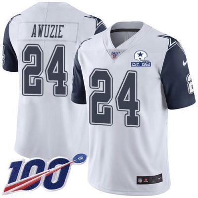 Nike Dallas Cowboys #24 Chidobe Awuzie White Stitched With Established In 1960 Patch NFL Limited Rush 100th Season Jersey