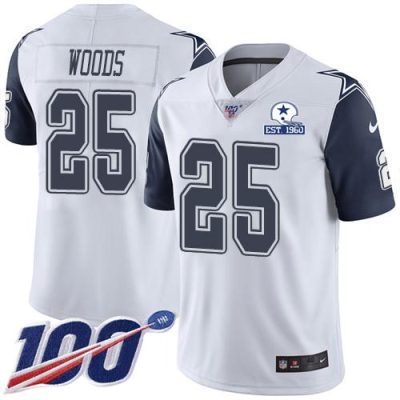Nike Dallas Cowboys #25 Xavier Woods White Stitched With Established In 1960 Patch NFL Limited Rush 100th Season Jersey
