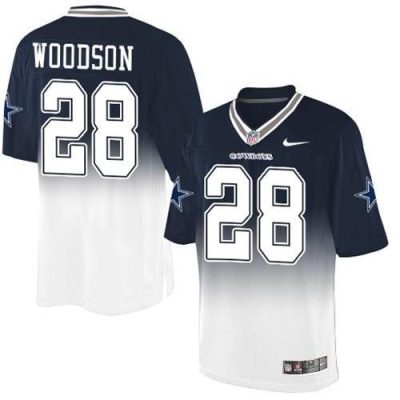 Nike Dallas Cowboys #28 Darren Woodson Navy Blue/White Stitched NFL Elite Fadeaway Fashion Jersey