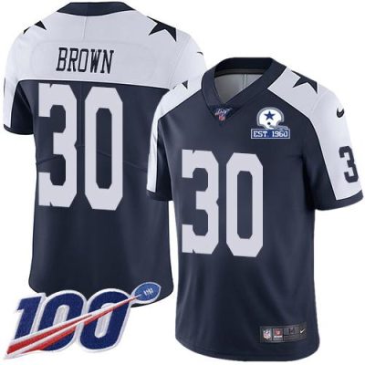 Nike Dallas Cowboys #30 Anthony Brown Navy Blue Thanksgiving Stitched With Established In 1960 Patch NFL 100th Season Vapor Untouchable Limited Throw