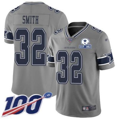 Nike Dallas Cowboys #32 Saivion Smith Gray Stitched With Established In 1960 Patch NFL Limited Inverted Legend 100th Season Jersey
