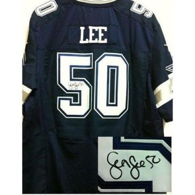 Nike Dallas Cowboys #50 Sean Lee Navy Blue Team Color Stitched NFL Elite Autographed Jersey