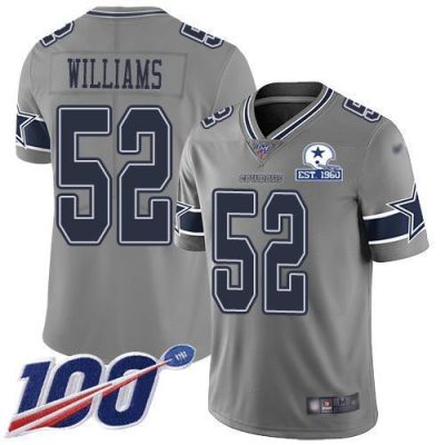 Nike Dallas Cowboys #52 Connor Williams Gray Stitched With Established In 1960 Patch NFL Limited Inverted Legend 100th Season Jersey
