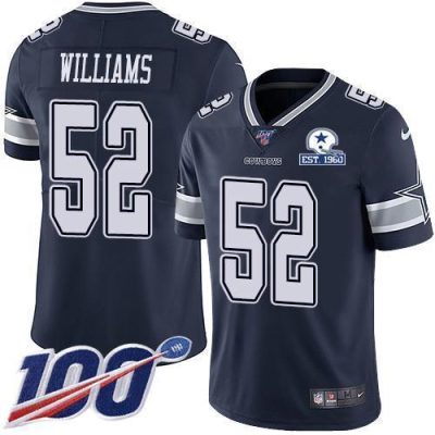 Nike Dallas Cowboys #52 Connor Williams Navy Blue Team Color Stitched With Established In 1960 Patch NFL 100th Season Vapor Untouchable Limited Jerse