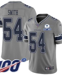 Nike Dallas Cowboys #54 Jaylon Smith Gray Stitched With Established In 1960 Patch NFL Limited Inverted Legend 100th Season Jersey