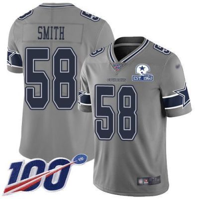 Nike Dallas Cowboys #58 Aldon Smith Gray Stitched With Established In 1960 Patch NFL Limited Inverted Legend 100th Season Jersey