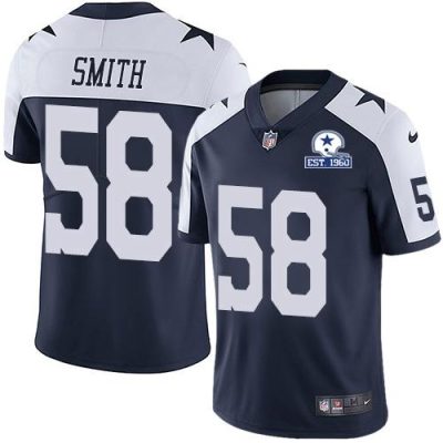 Nike Dallas Cowboys #58 Aldon Smith Navy Blue Thanksgiving Stitched With Established In 1960 Patch NFL Vapor Untouchable Limited Throwback Jersey Men