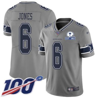 Nike Dallas Cowboys #6 Chris Jones Gray Stitched With Established In 1960 Patch NFL Limited Inverted Legend 100th Season Jersey