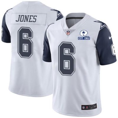 Nike Dallas Cowboys #6 Chris Jones White Stitched With Established In 1960 Patch NFL Limited Rush Jersey