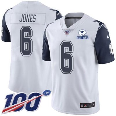 Nike Dallas Cowboys #6 Chris Jones White Stitched With Established In 1960 Patch NFL Limited Rush 100th Season Jersey