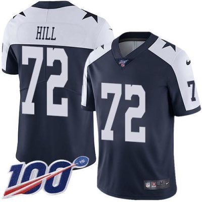 Nike Dallas Cowboys #72 Trysten Hill Navy Blue Thanksgiving Stitched NFL 100th Season Vapor Throwback Limited Jersey