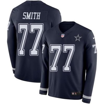 Nike Dallas Cowboys #77 Tyron Smith Navy Blue Team Color Stitched NFL Limited Therma Long Sleeve Jersey