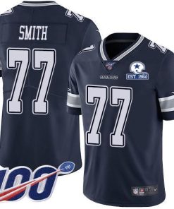 Nike Dallas Cowboys #77 Tyron Smith Navy Blue Team Color Stitched With Established In 1960 Patch NFL 100th Season Vapor Untouchable Limited Jersey Me