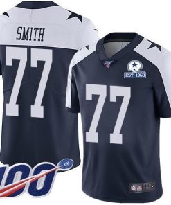 Nike Dallas Cowboys #77 Tyron Smith Navy Blue Thanksgiving Stitched With Established In 1960 Patch NFL 100th Season Vapor Untouchable Limited Throwba