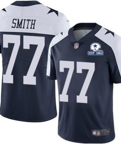 Nike Dallas Cowboys #77 Tyron Smith Navy Blue Thanksgiving Stitched With Established In 1960 Patch NFL Vapor Untouchable Limited Throwback Jersey Men