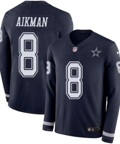 Nike Dallas Cowboys #8 Troy Aikman Navy Blue Team Color Stitched NFL Limited Therma Long Sleeve Jersey