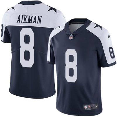 Nike Dallas Cowboys #8 Troy Aikman Navy Blue Thanksgiving Stitched NFL Vapor Untouchable Limited Throwback Jersey