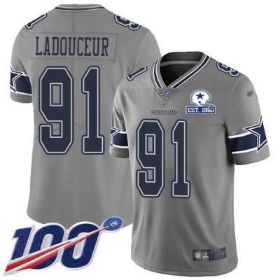 Nike Dallas Cowboys #91 L.P. Ladouceur Gray Stitched With Established In 1960 Patch NFL Limited Inverted Legend 100th Season Jersey