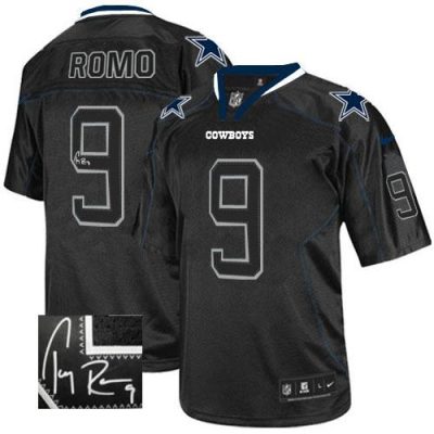 Nike Dallas Cowboys #9 Tony Romo Lights Out Black Stitched NFL Elite Autographed Jersey