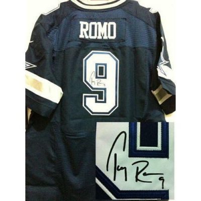 Nike Dallas Cowboys #9 Tony Romo Navy Blue Team Color Stitched NFL Elite Autographed Jersey