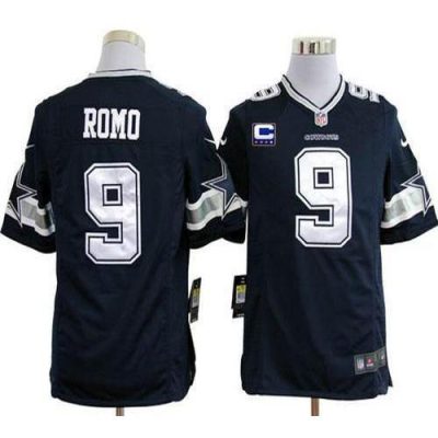 Nike Dallas Cowboys #9 Tony Romo Navy Blue Team Color With C Patch Stitched NFL Game Jersey