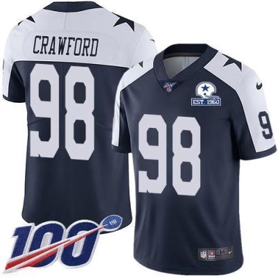 Nike Dallas Cowboys #98 Tyrone Crawford Navy Blue Thanksgiving Stitched With Established In 1960 Patch NFL 100th Season Vapor Untouchable Limited Thr