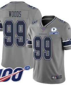 Nike Dallas Cowboys #99 Antwaun Woods Gray Stitched With Established In 1960 Patch NFL Limited Inverted Legend 100th Season Jersey